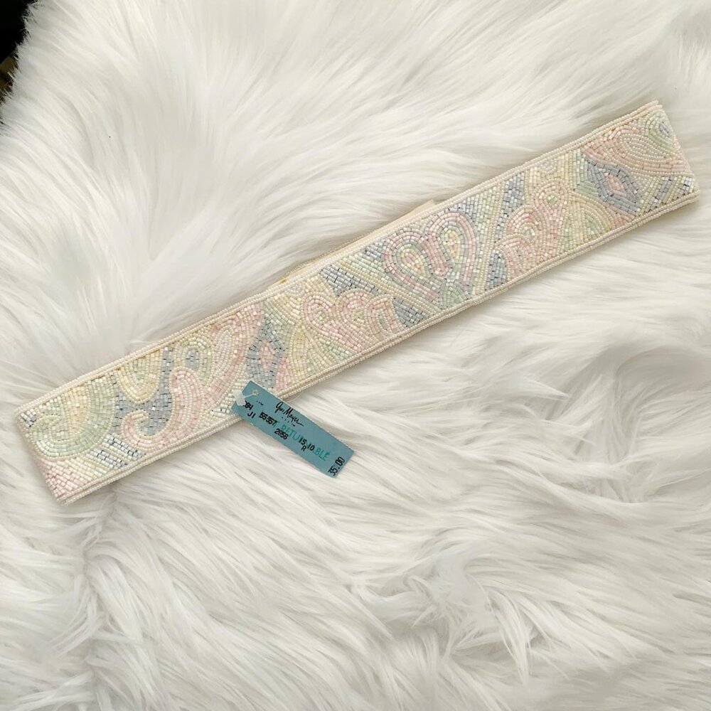 Vintage NWT Gus Mayer - Ivory pastel beaded adjustable belt